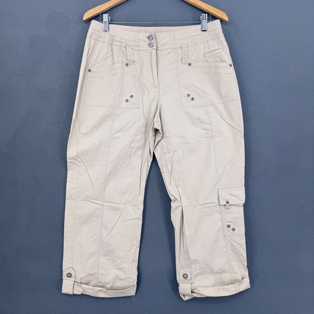 Chico's Cargo Capri Pants Womens 1 Beige Tan Utility Gorpcore Stretch Cropped